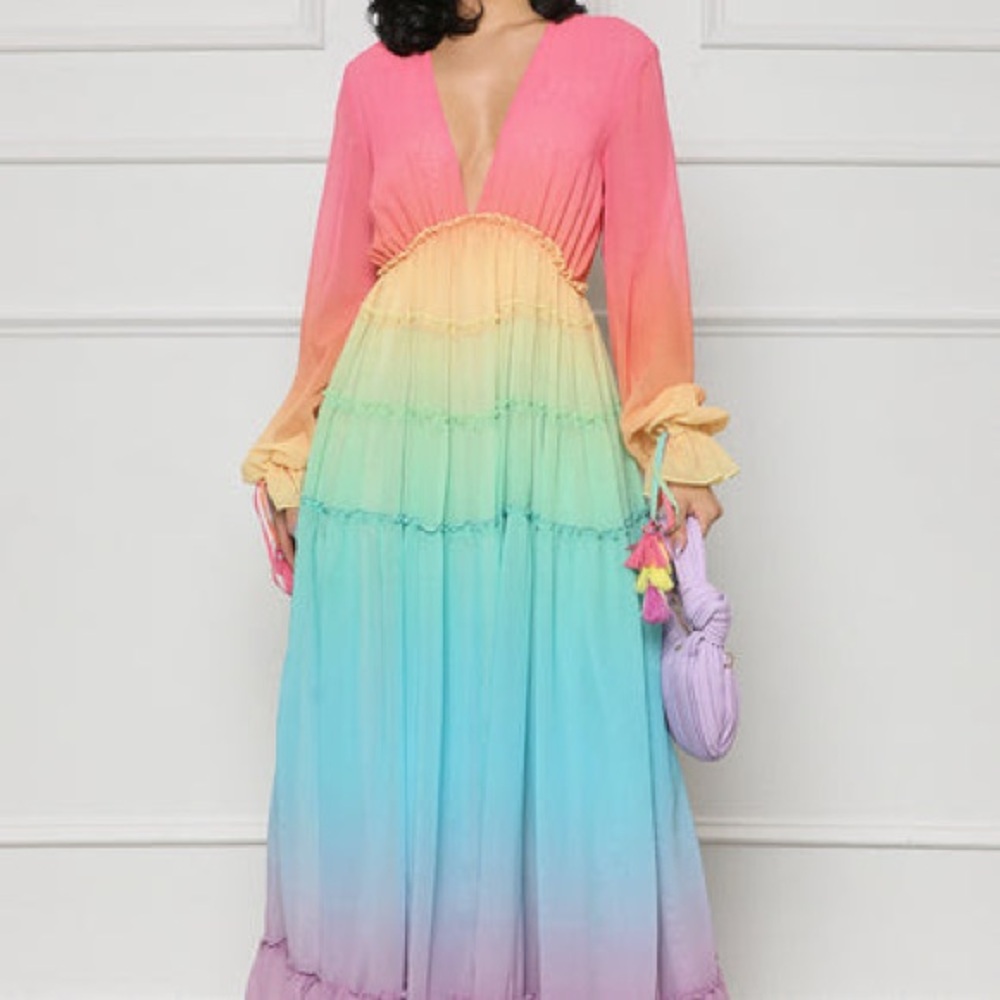 Vibrant Gradient Long Sleeve Maxi Dress